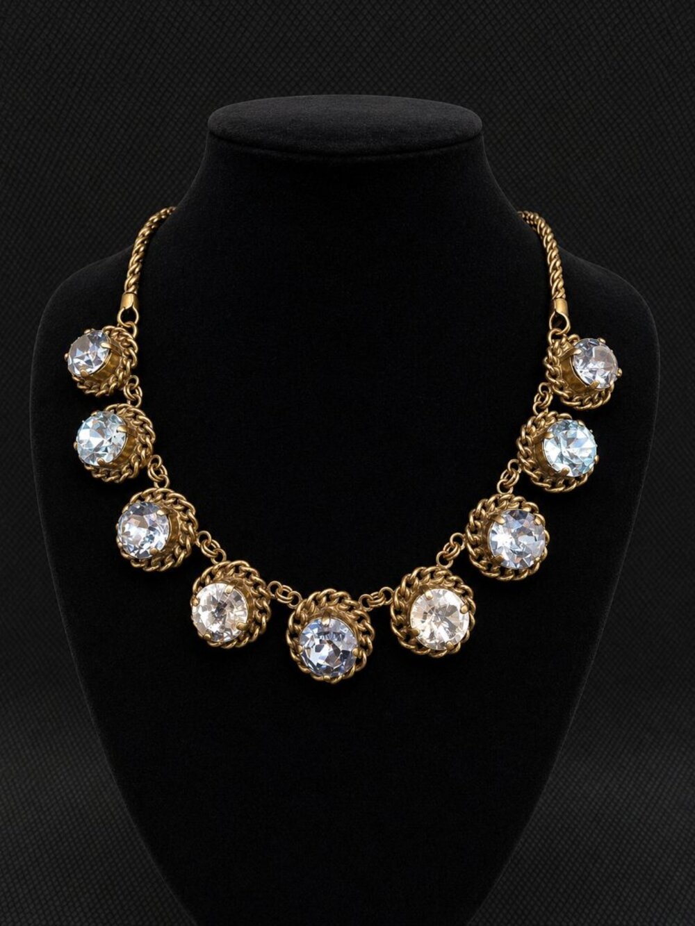 Sorrelli Afterglow Blue Clear Crystal Necklace Antique Gold 17.5-21.5"